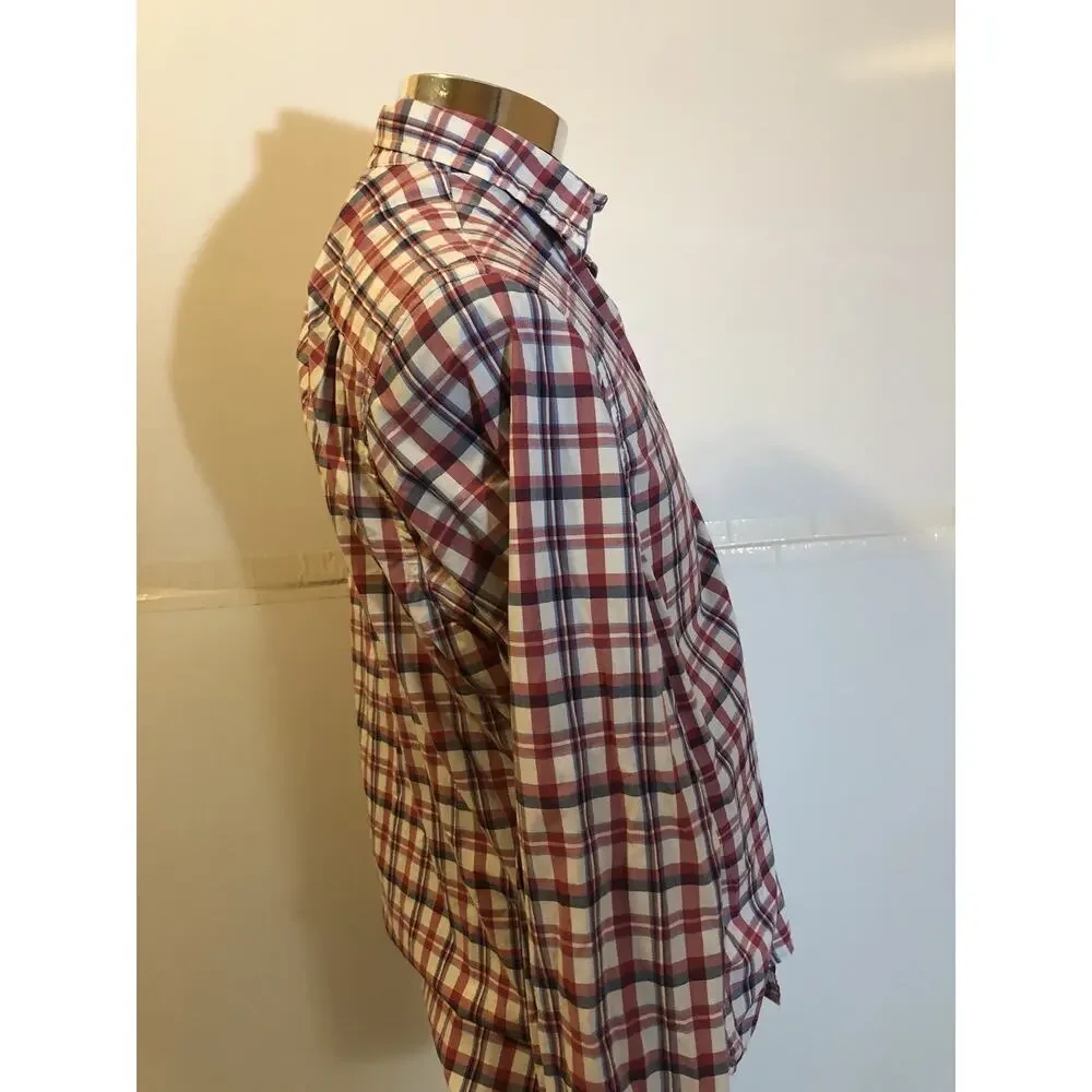 Banana Republic Shirt Mens Large Button Up Check Plaid Red Blue Long Sleeve A5
